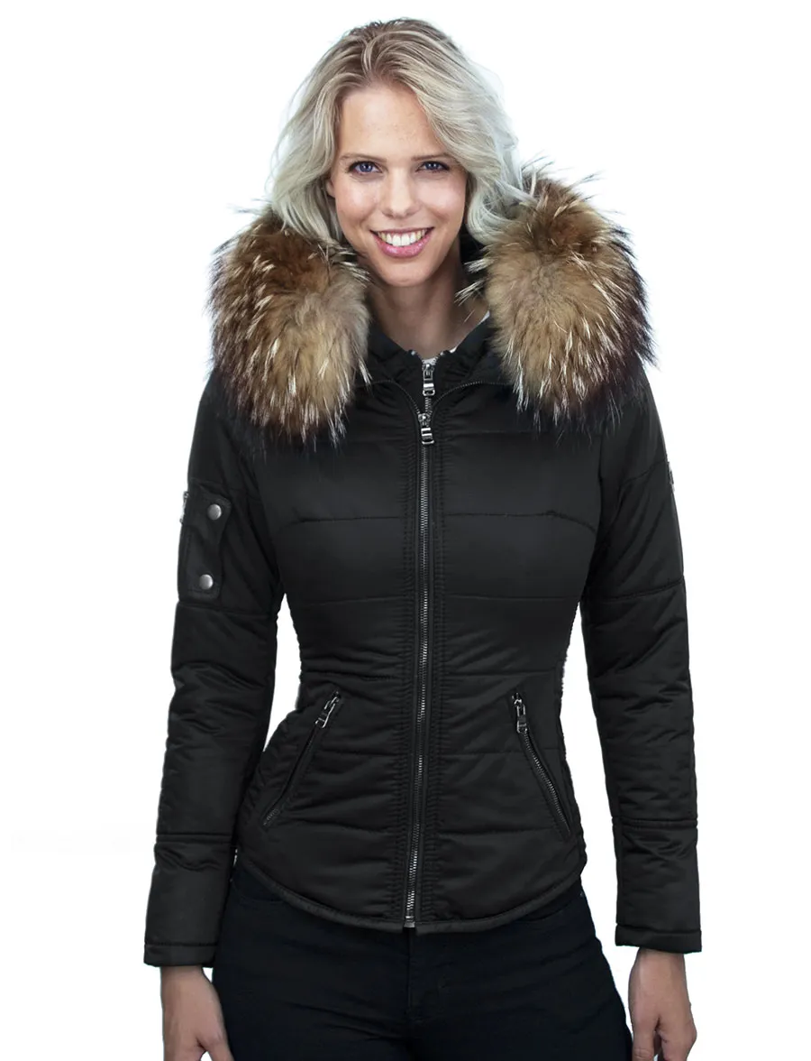 dames winterjas met bontkraag zwart Shamila Versano